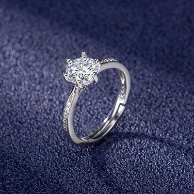 925 Silver Ring Women's Six-claw Ring Zircon Ring Wedding Ring Open Proposal Ring 2026