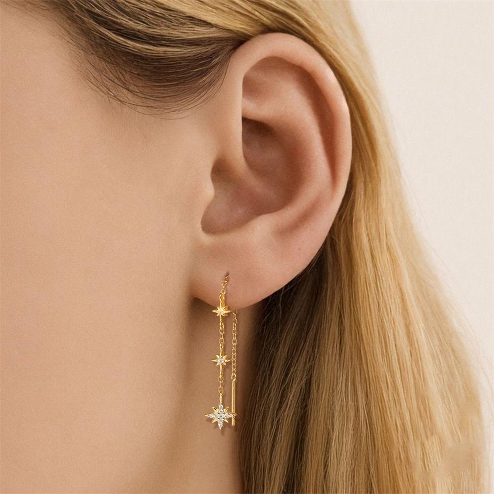 S925 Sterling Silver Long Tassel Drop Earrings Pendant Chain Earrings  Fashion Accessories