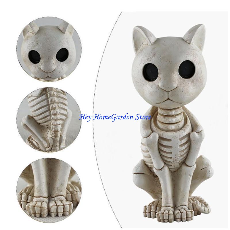 652F Artistic Resin Skeleton Hippo Decors Mystical Felines Skeleton Resin Statue, Artistic Desk Decoration for Creative Space