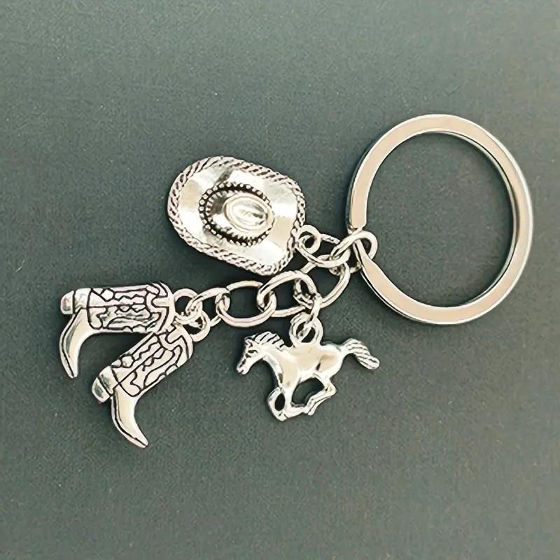 Western Cowboy Style Key Chain, Boots Cowboy Hat Horseshoe Pendant Key Chain, Holiday Gift