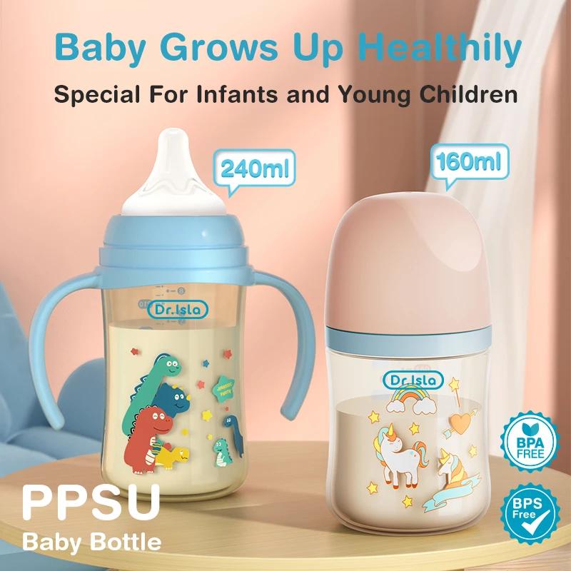 2025 Portable Baby Bottle Newborn Milk Feeding Bottle Ppsu Baby Drinking Training Bottle With Handle 160/240ml BPA Free
