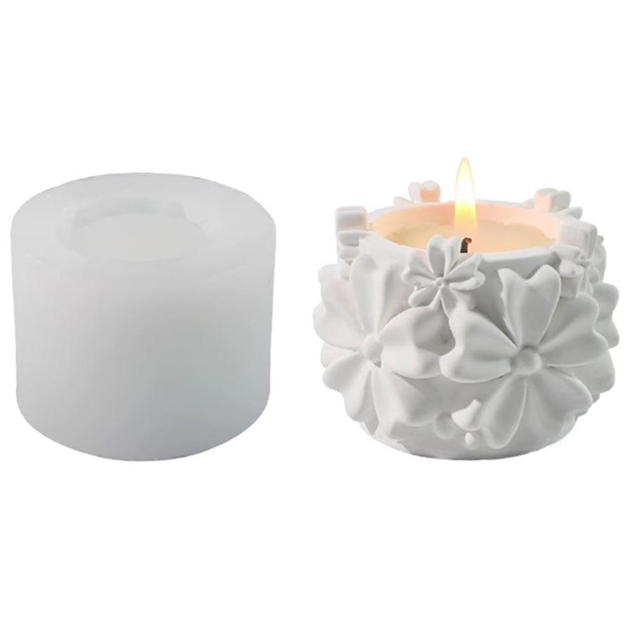Elegant Flowers Silicone Mold Candle Cup Jar DIY Aromatherapy Holder Mould for Jewelry Storage And Concrete Candle Making