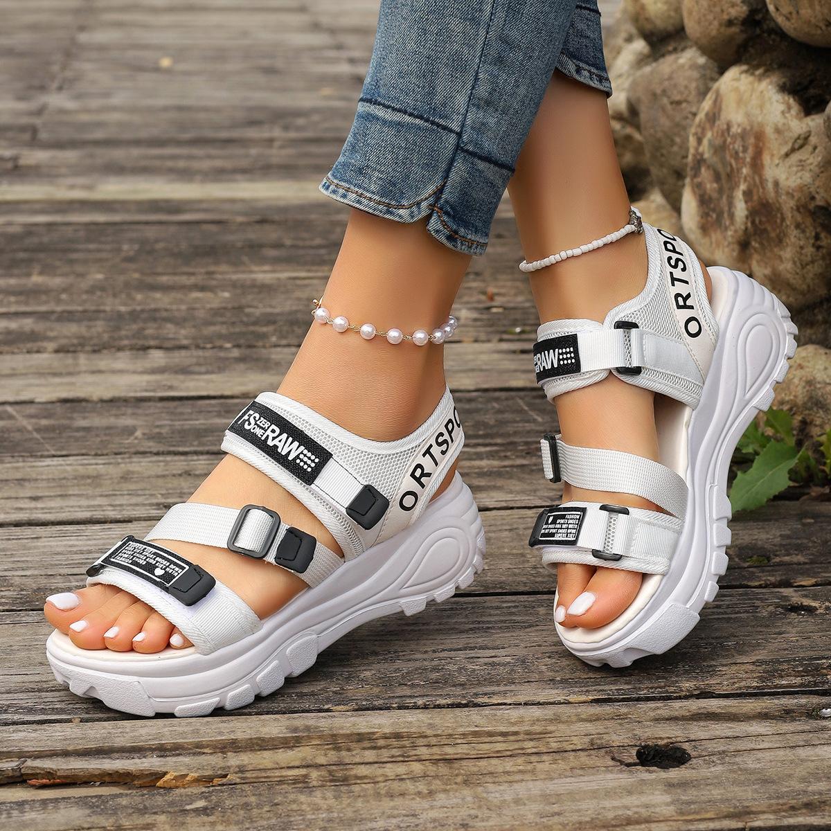 

2025 summer new muffin platform women s shoes trendy with student sports dad sandals beach sandals women 42 белый
