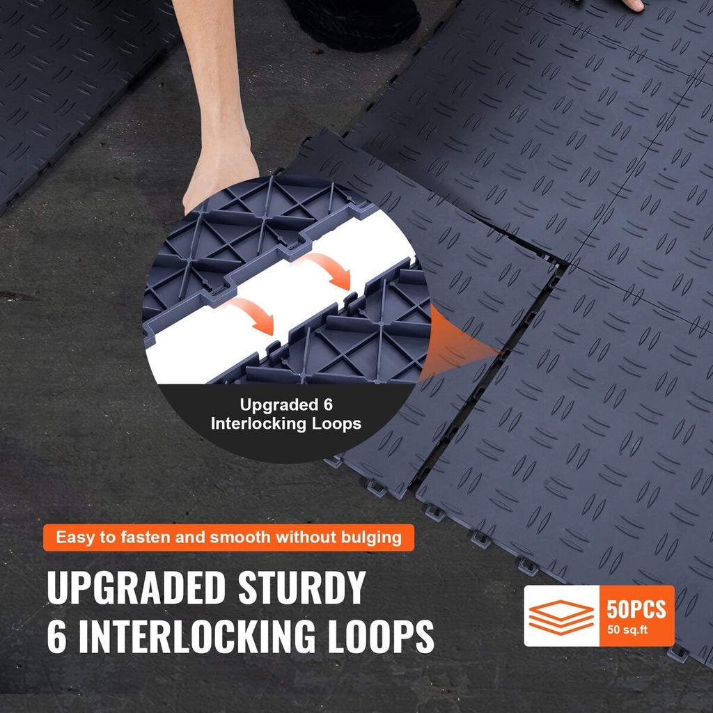 Garage Tiles Interlocking, 12 X 12 X 0.53 Inch 50 Pack Garage Floor Covering Tiles, Non-Slip Double-Sided Texture Garage Flooring Tiles, for Garages,