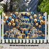 2D Blue Gold Birthday Banner Cloth Balloons and Gift Boxes Party Decoration