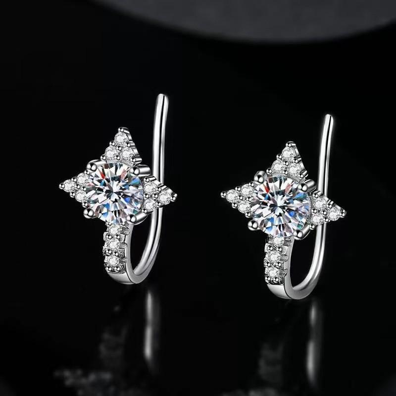 Eight-Pointed Star Moissanite Stud Earrings In S925 Sterling Silver - Women’s Mori Style Ear Jewelry