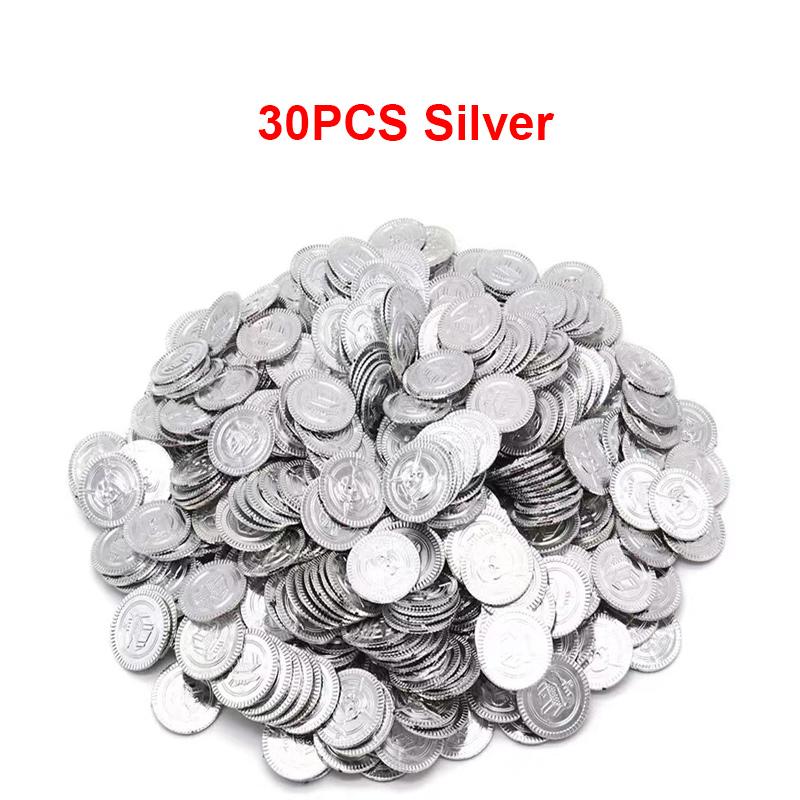 

30PCS Pirate Gold Coins Silver Coins Copper Coins Plastic Coins Toy Treasures Bulk Money Play Children s Halloween Party