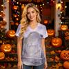 Women V Neck Short Sleeve Top with Pockets Halloween Theme Printed Scrub Shirt for Healthcare Professionals