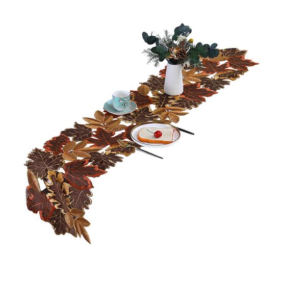 

Maple Leaf Table Runner Embroidered Autumn Leaf Table Runner Irregular Rustic Table Runner for Home Farmhouse Dining Table кофейный