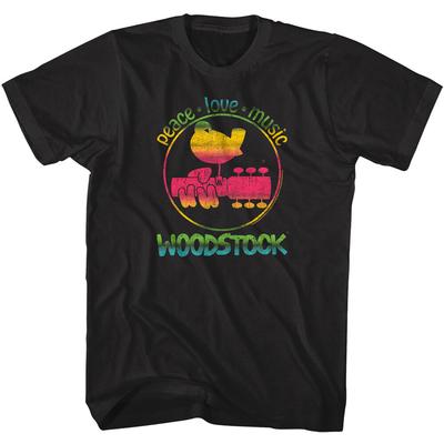 Woodstock Duha Mír Láska & Hudba Pánské Tričko Pták Kytara Hippie Rock