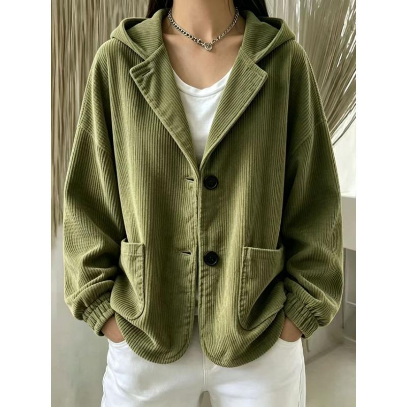 Women S Corduroy Hooded Button Pocket Casual Sweatshirt