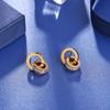 New creative earrings with diamond inlay rose gold titanium steel earrings women's double ring popular earrings accessories