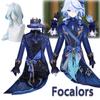 Παιχνίδι Genshin Impact Focalors Cosplay Καπέλο Περούκα Μαλλιά Πλήρες Σετ Αποκριάτικο Γυναικείο Φόρεμα Ομοιόμορφη Στολή Στολή Ρόλος Παίξτε Masquerade Water God