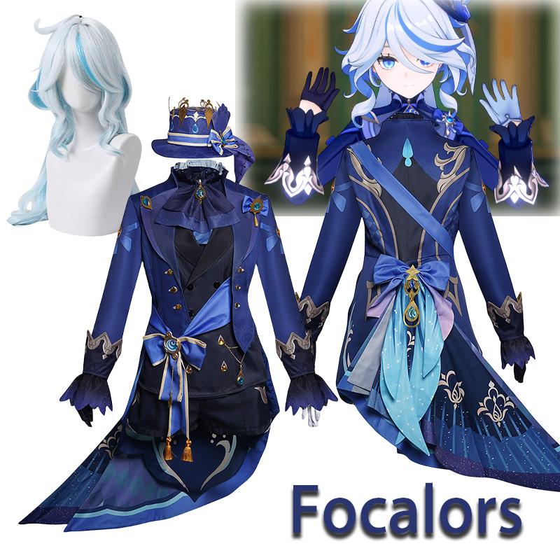Παιχνίδι Genshin Impact Focalors Cosplay Καπέλο Περούκα Μαλλιά Πλήρες Σετ Αποκριάτικο Γυναικείο Φόρεμα Ομοιόμορφη Στολή Στολή Ρόλος Παίξτε Masquerade Water God