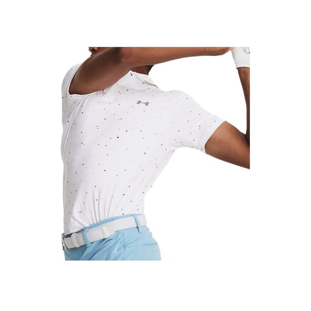 Under Armour Iso-Chill Polka Dot Side Split Golf Polo Shirt Men Tops White 1377366-101