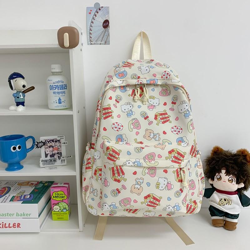 New Casual Backpack Korean Style Ins Simple Backpack Cute Printed Girl Large Capacity Lightweight Student Schoolbag