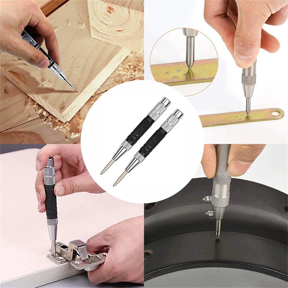 Automatic Center Punch Locator Adjustable Spring Impact Center Marker Scriber Tool For Woodworking Non-slip Punching