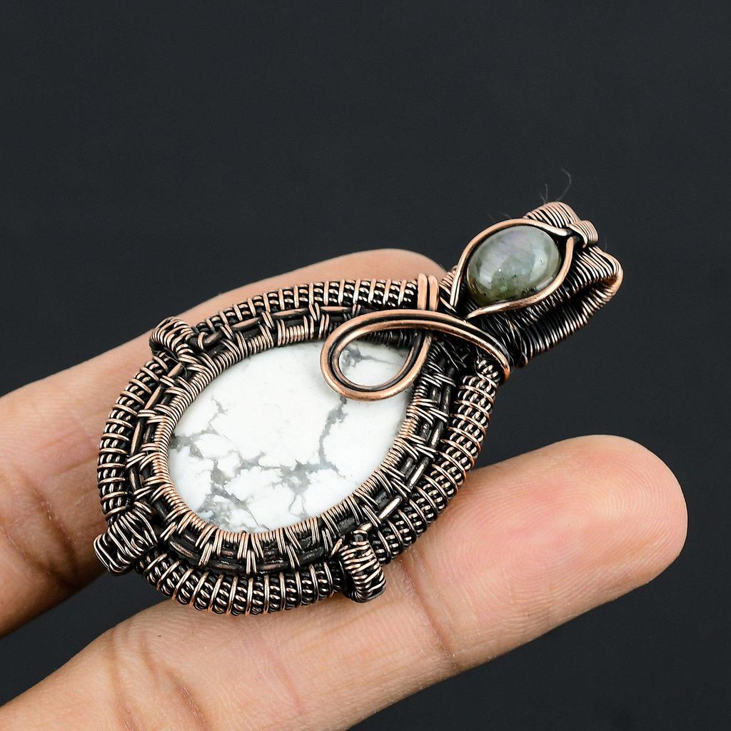 Howlite 999 Copper Wire Wrapped Pendant, Handmade Gemstone Pendant Jewelry, Gifts For Wife Brand New Pendant