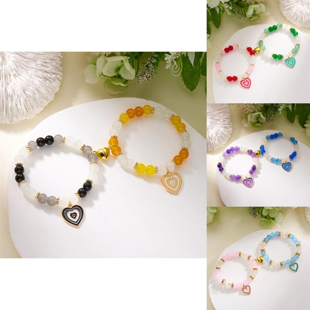 Love Heart Charm Bangles For Men And Women With Alloy And Glass Materials Summer