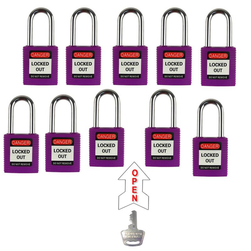 10 Pcs/lot 38mm Multicolour Lockout Padlocks Open By Same Keys Steel Shackle Safety Locks Industrial Chemical Electric Power No фиолетовый