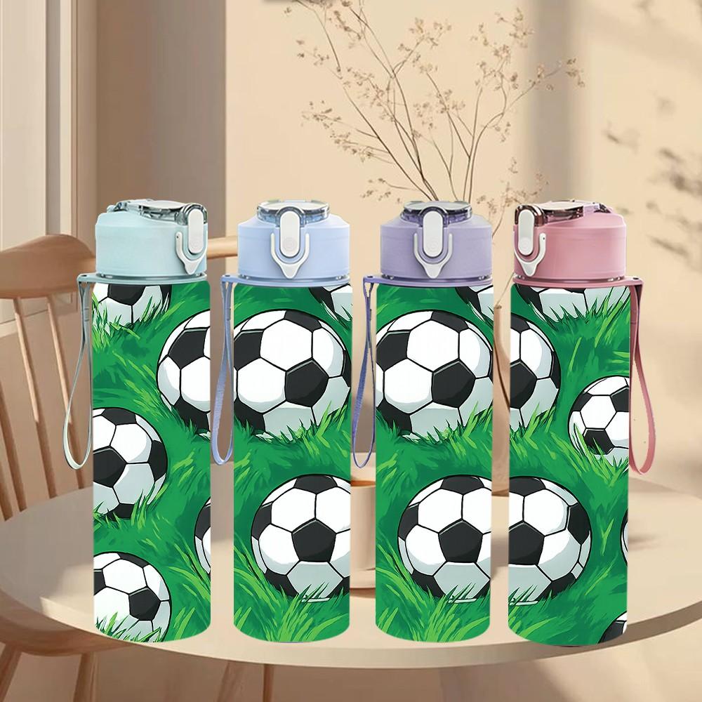 1PC Soccer Ball Seamless Pattern 750ml Color Plastic Sports Water Bottle Leakproof Flip Straw Lid Suitable for Sports Office Home Use