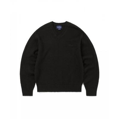 Brushed V Neck Knit Sweater Black