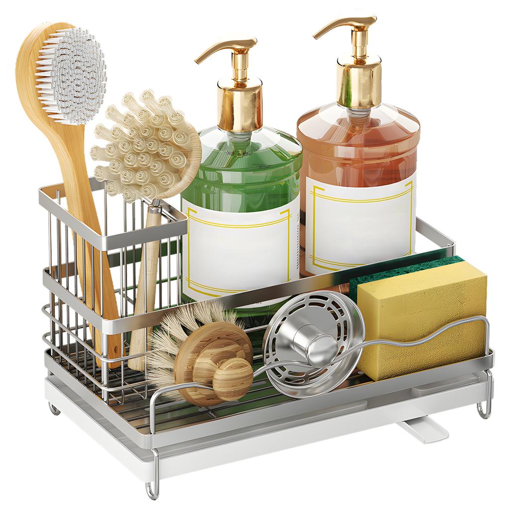 Sponge Holder for Kitchen Sink Caddy Organizer with Detachable High Brush Holder Dish Sponge Holder Drying Rack