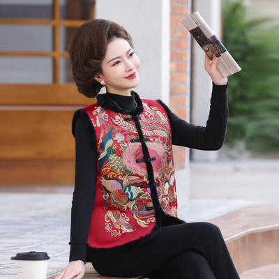 Chinese Embroidered Vest New Coat Women's Clothing Autumn and Winter Thickened Vest Disc Buckle Retro Cotton Vest