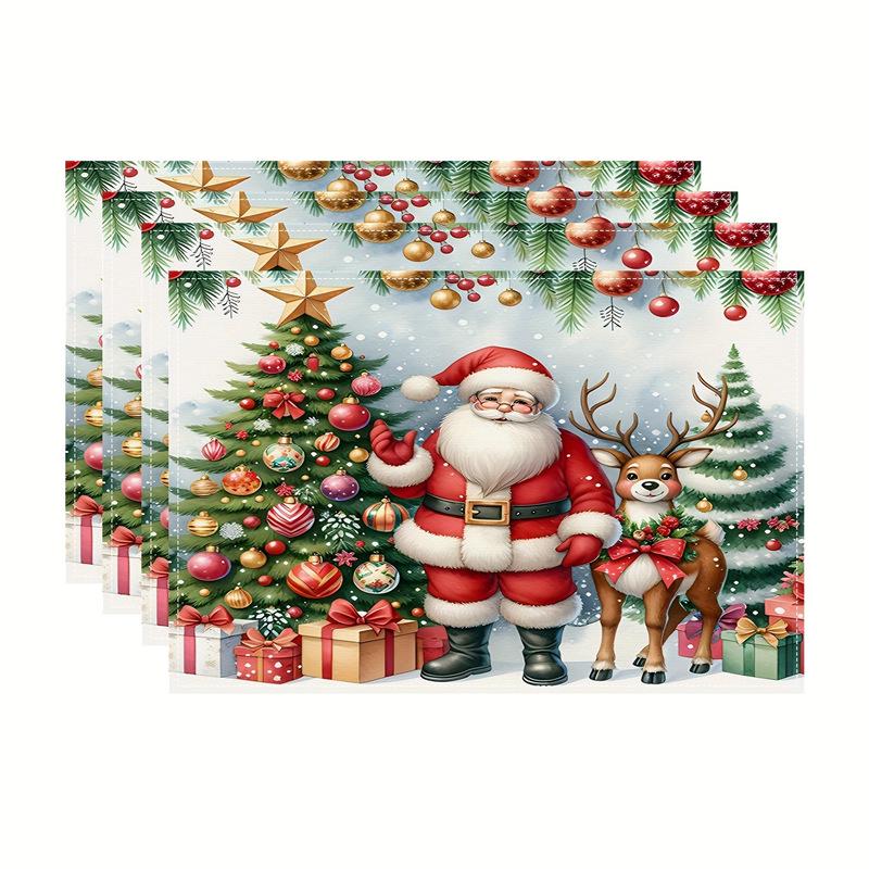 New Christmas Linen Square Placemat - Festive Party Tablecloth Decor, Beautify Coffee Table Mat.