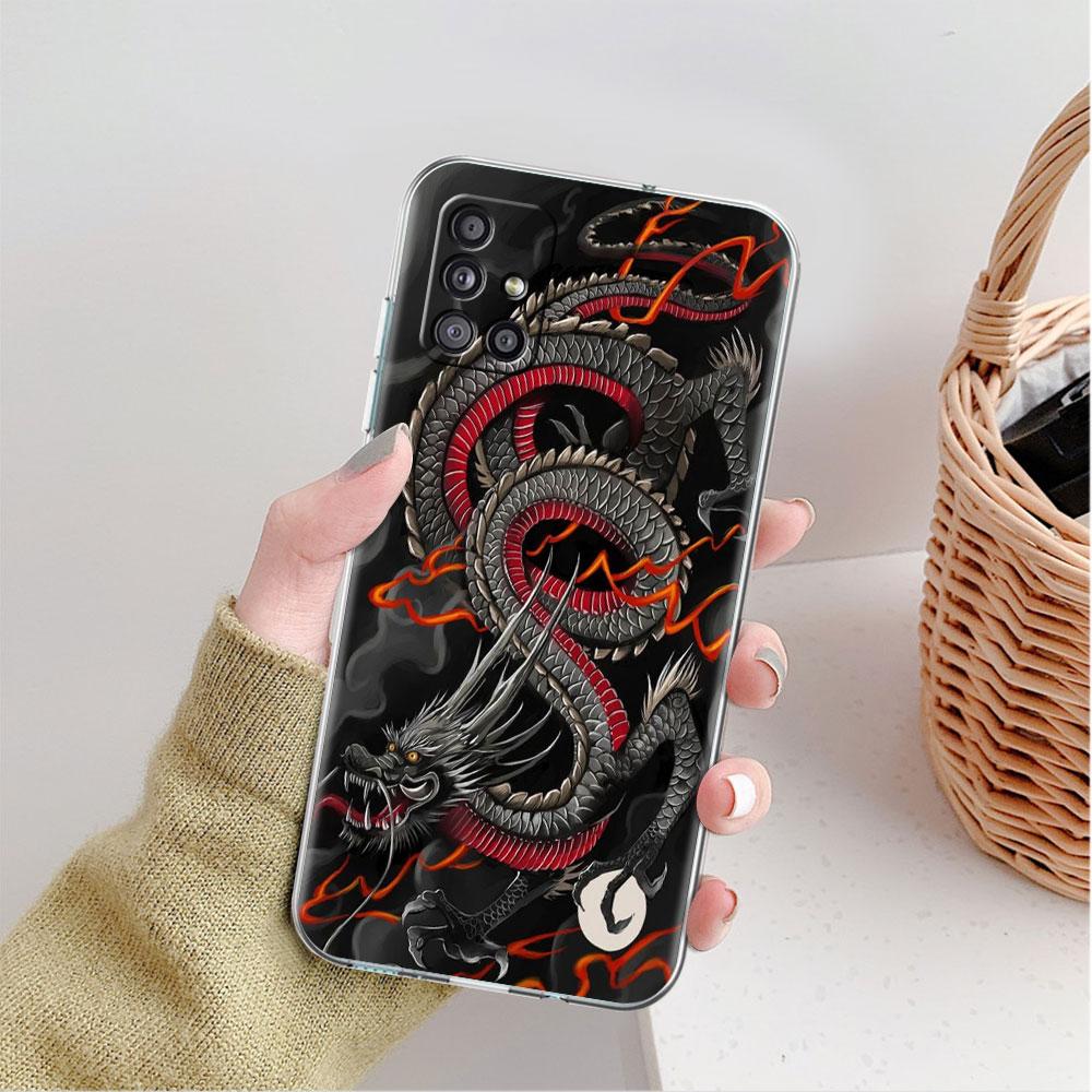 Klare Hülle für Samsung Galaxy A52 A12 A51 A32 A21s A71 A32 A22 50 A70 A31 A72 5G Handyhülle Mode Chinesischer Vintage Drache