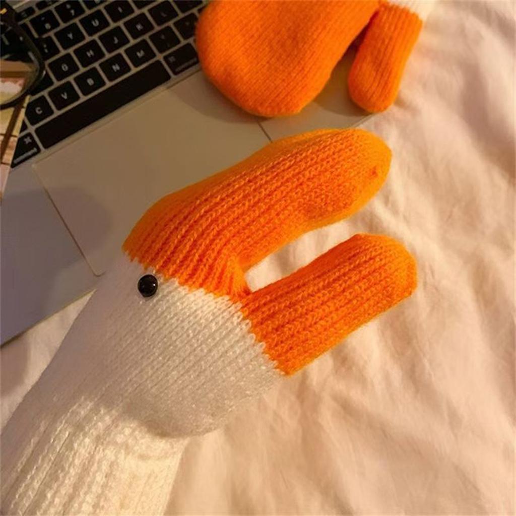 Goose Shaped Knitted Mittens 1 Pair Winter Warm Fleece Lined Thickened Novelty Animal Gloves for Adults Couples