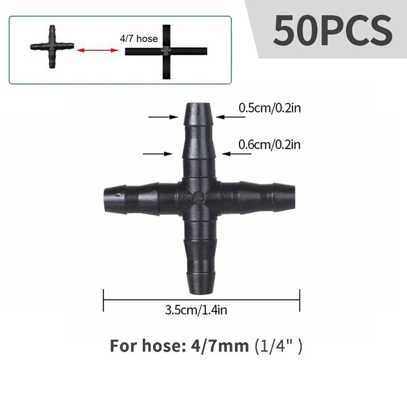 50PCS 4/7mm Hose Connector Tee Elbow Straight Connector Garden Water Pipe Joints Greenhouse Drip Irrigation System Fittings