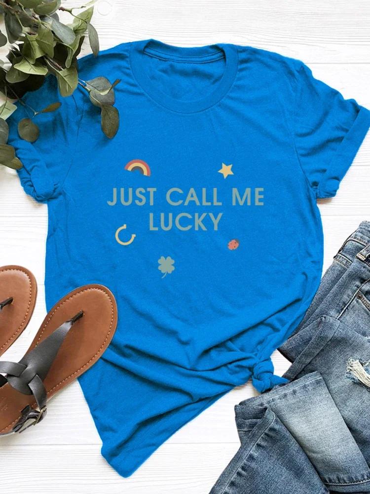 Just Call Me Lucky Stars Print Women T Shirt Short Sleeve O Neck Loose Women Tshirt Ladies Tee Shirt Tops Camisetas Mujer