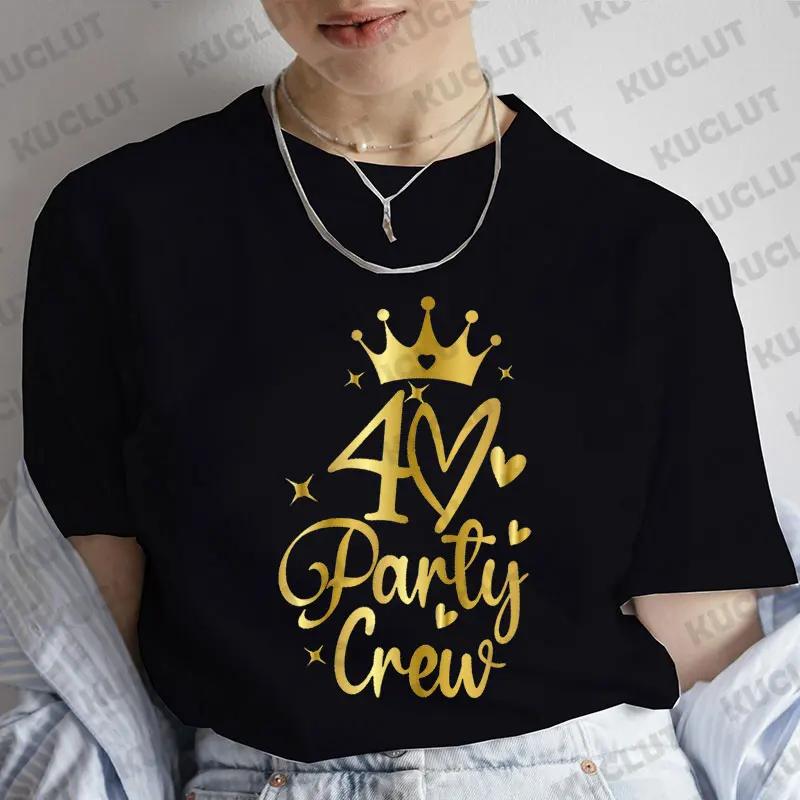 T-Shirt für Damen Kapitel 40. Geburtstag Crew Party Y2k Tops Grafik 40 Geburtstag Squad Kapitel T-Shirt Sommer Kurzarm Tees
