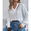 Sweater Women V-Neck Knitted Streetwear Autumn Winter Vintage Clothing White Casual Long Sleeve Sweater