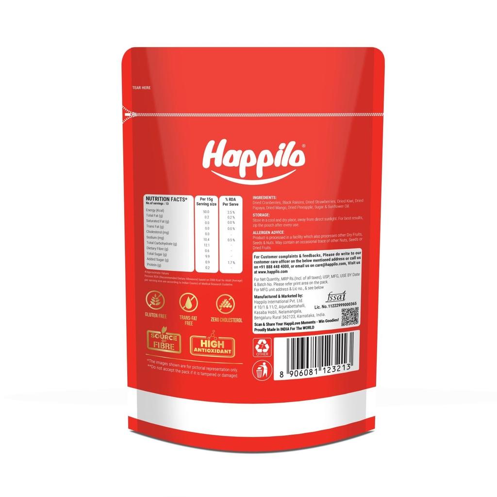 Tropical Mix of Dried Fruits (200 G), Premium International Tropical Dried Fruit Medley, Happilo