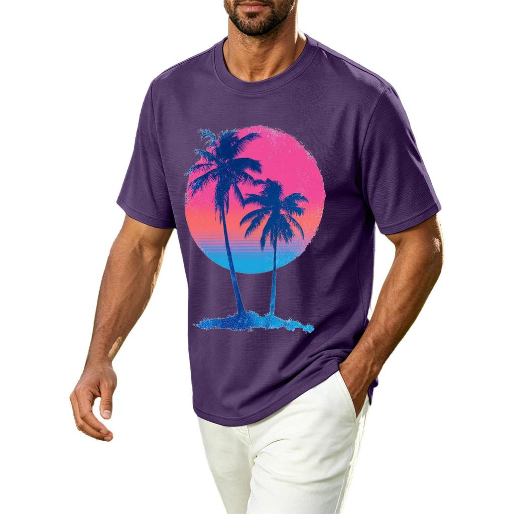 Herren Hawaii-Print Lässiges Rundhals-T-Shirt Atmungsaktiv Schnelltrocknend Kurzarm Sport-T-Shirt Leicht Bequeme Passform
