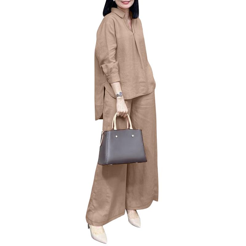 

ZANZEA Женская блузка с длинными рукавами и брюки повседневные комплекты из двух предметов 5XL