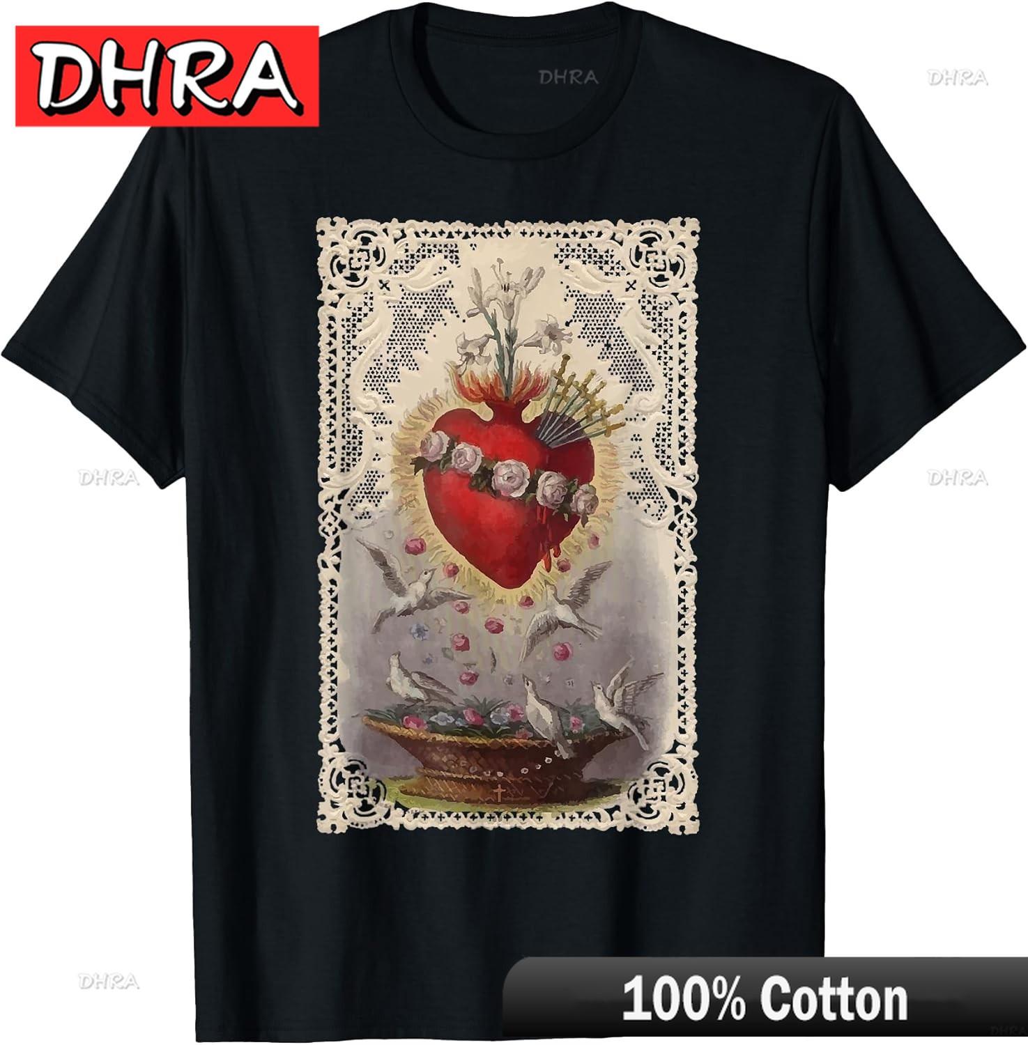 

NEW Immaculate Heart of Mary Vintage Catholic Holy Cards TShirt Aesthetic Funny Cool Tshirts Urban Casual Bold Clothing S