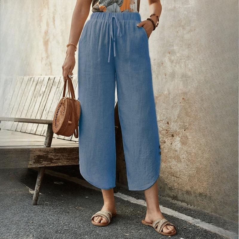 

GMXIA Женские модные повседневные брюки с однотонным принтом и высокой талией и капри XXL джинсовый синий