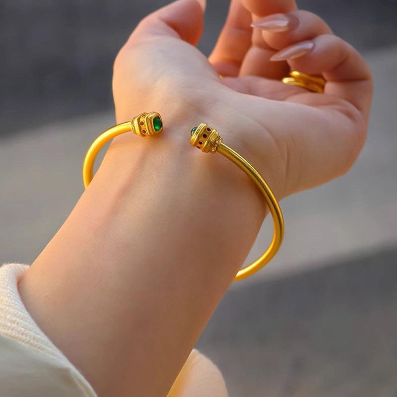 K sand gold zircon open bracelet new Chinese design sense niche bracelet bracelet light luxury high sense jewelry women