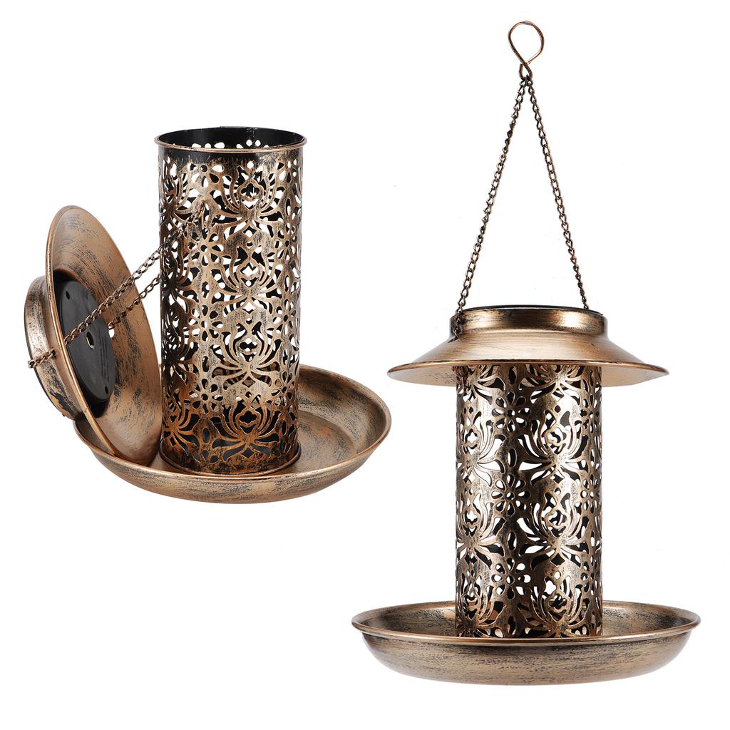Solar Bird Feeder Solar Powered Garden Light Portable Hanging Hollow Out Courtyard Lamp
