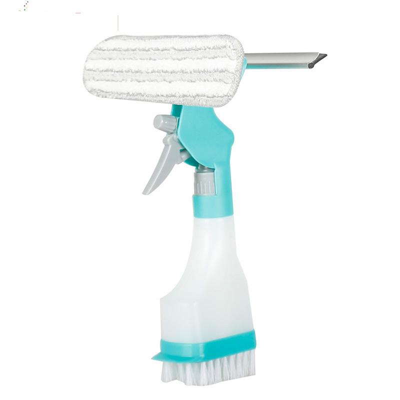 Multi-Functional Double-Sided Window Cleaner with Spray Bottle, Sponge Brush & Built-in Squeegee for Glass Cleaning M