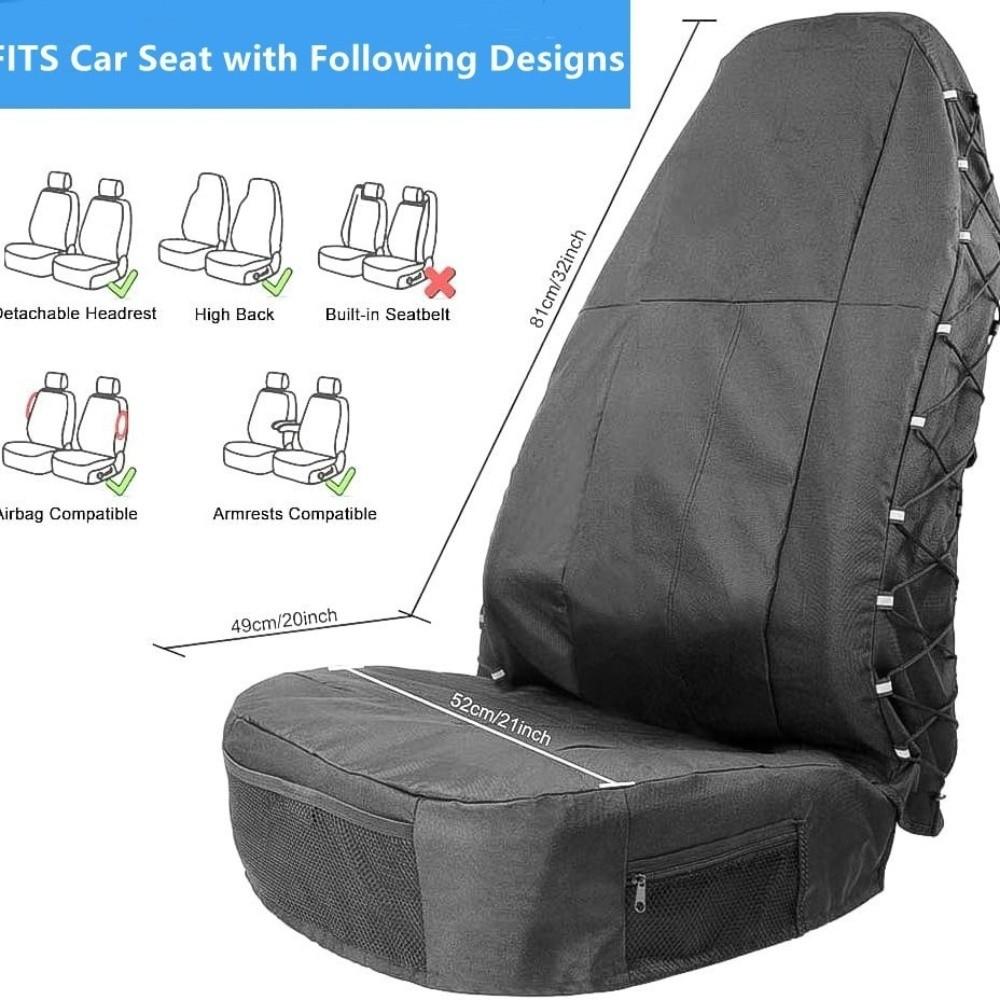 Oxford Cloth Car Front Seat Cover Adjustable Size Waterproof Seat Protector Organizer Pocket Durable Seat Back Organizer