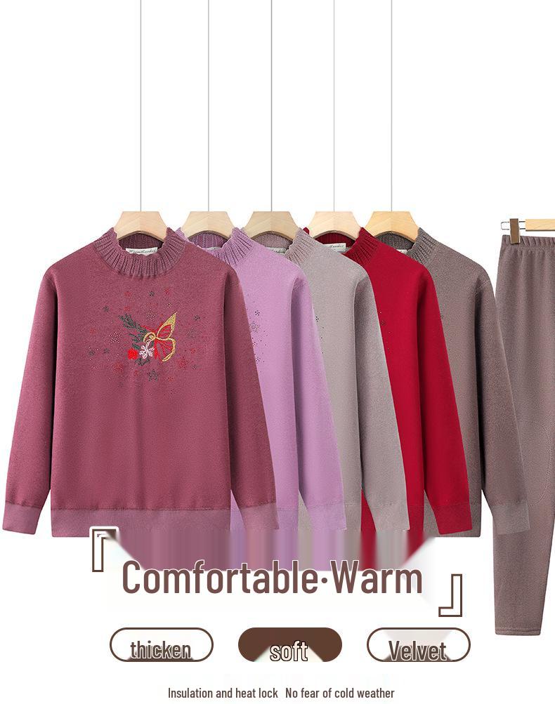 Women's Thermal Underwear Set for Autumn/Winter - Plus Velvet, Thickened for Middle-aged and Elderly Women