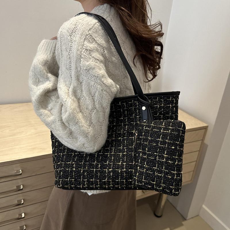Large Capacity Women Shoulder Underarm Bags Simple Plaid Versatile Ladies Tote Bag Purse Portable Female Handbags with Zipper