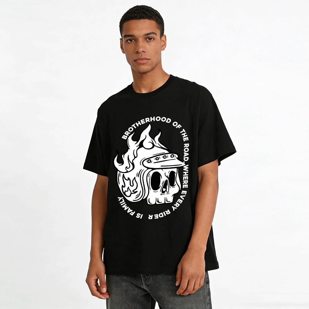 Vintage Flame Skull Motorcycle Helmet Print Cool Trendy T-Shirt Pure cotton T-shirt
