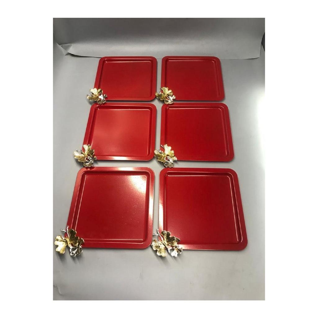 Luxus Quadratisch Schmetterling Zubehör Edelstahl Set von 6 Silber Kaffee, Tee, Dekorative Präsentation Serviertablett