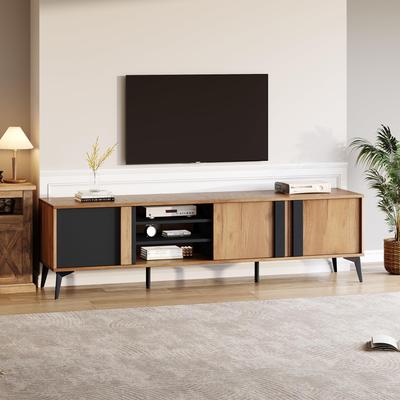 TV Cabinet for TVs Up To 80 Inches, Modern TV Lowboard with 3 Open Compartments, TV Chest of Drawers, Living Room Dining Room, Brown & Black, 180x40x50cm