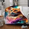 1pc Feline Whimsy Print Blanket   Lightweight Flannel Throw Blanket For Sofa, Bed, Living Room, Office, Outdoor Travel, Camping